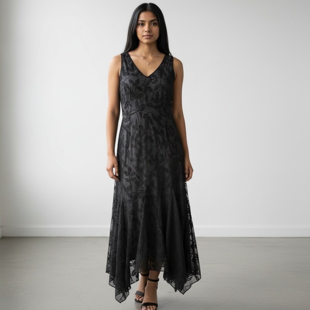 Vtg Y2K Temptations Dress M Black Overlay Iridescent Asymmetric Whimsigoth Fairy